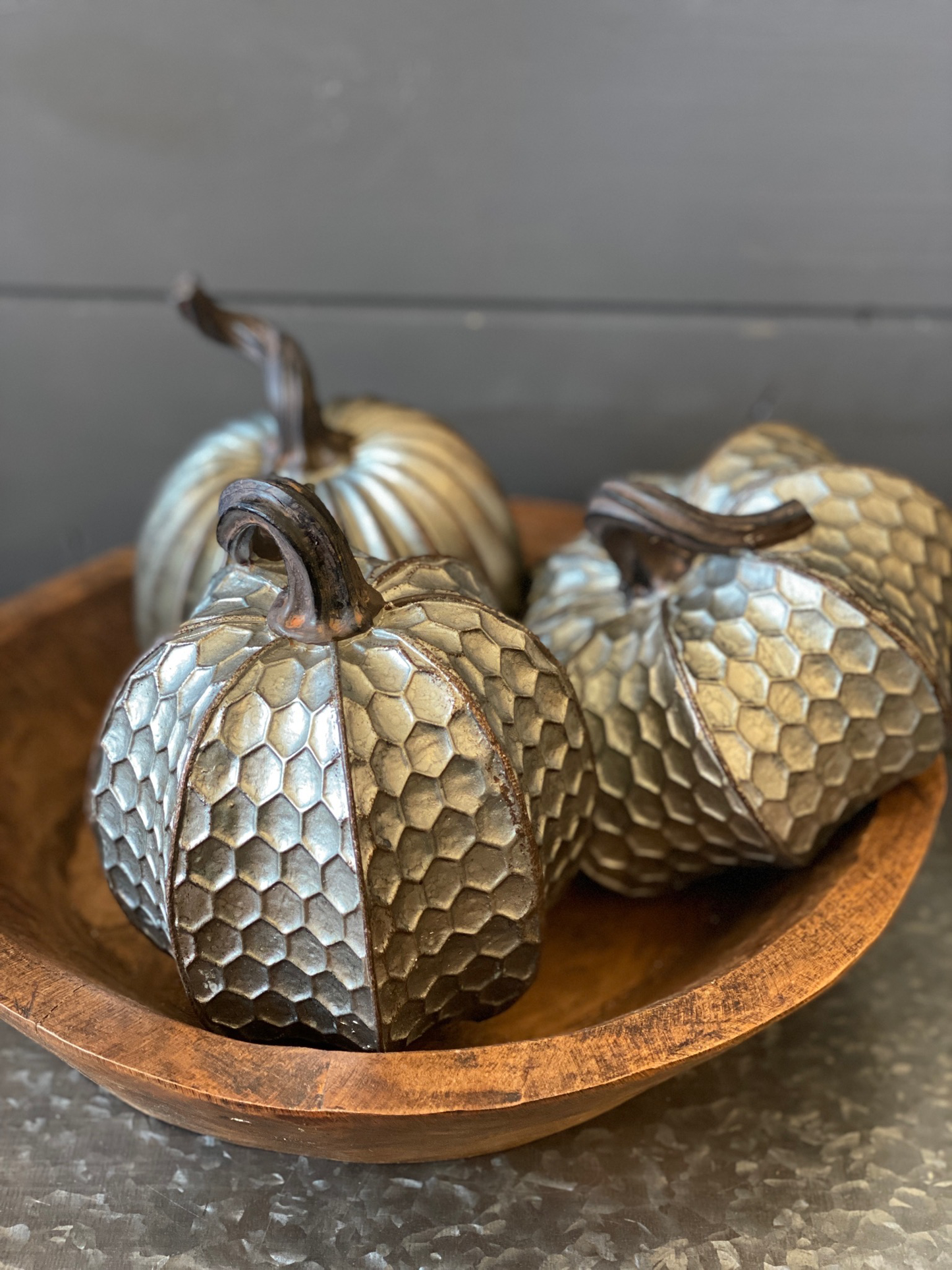 Galvanized Looking Resin Pumpkins