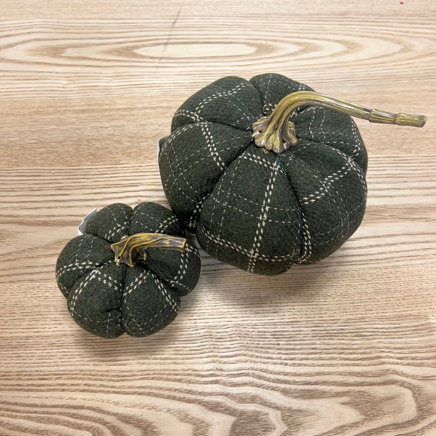 Dark Green Plaid Pumpkins - Set of 2