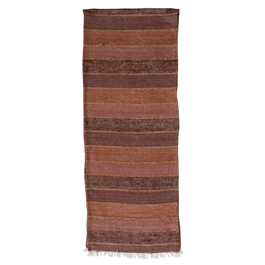 Woven Blend Striped Table Runner with Frayed Edges