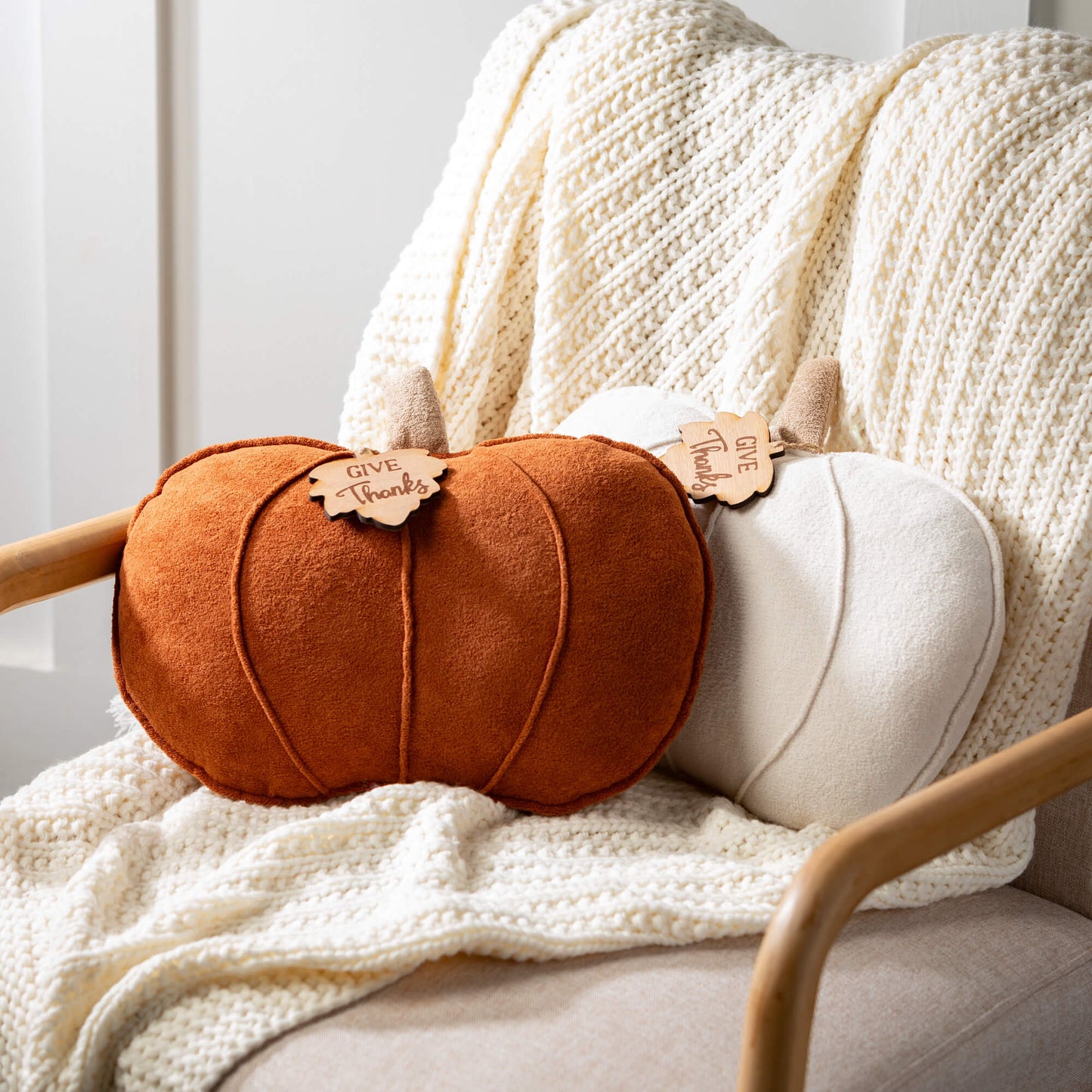 Pumpkin Pillow with Leaf - Two colors available