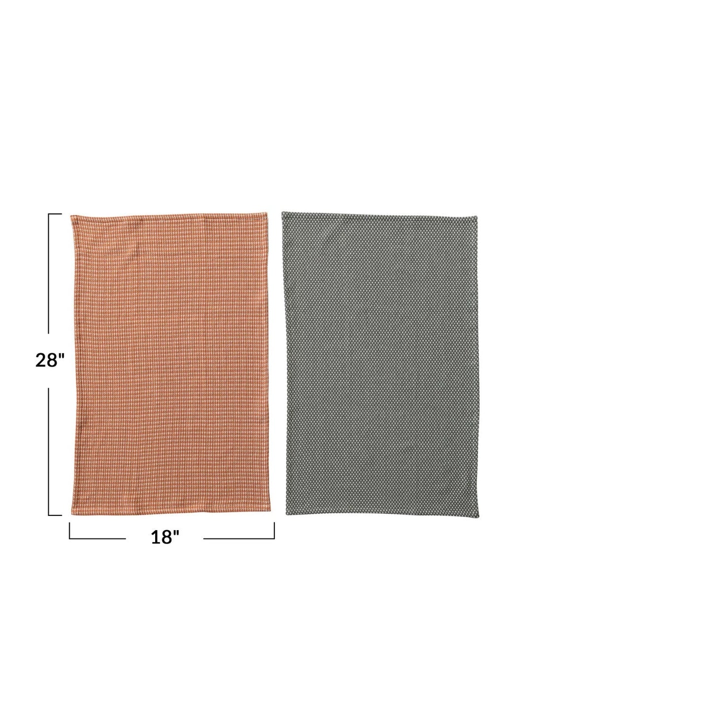 Woven Cotton Dobby Tea Towels, Orange & Green Color - Set of 2