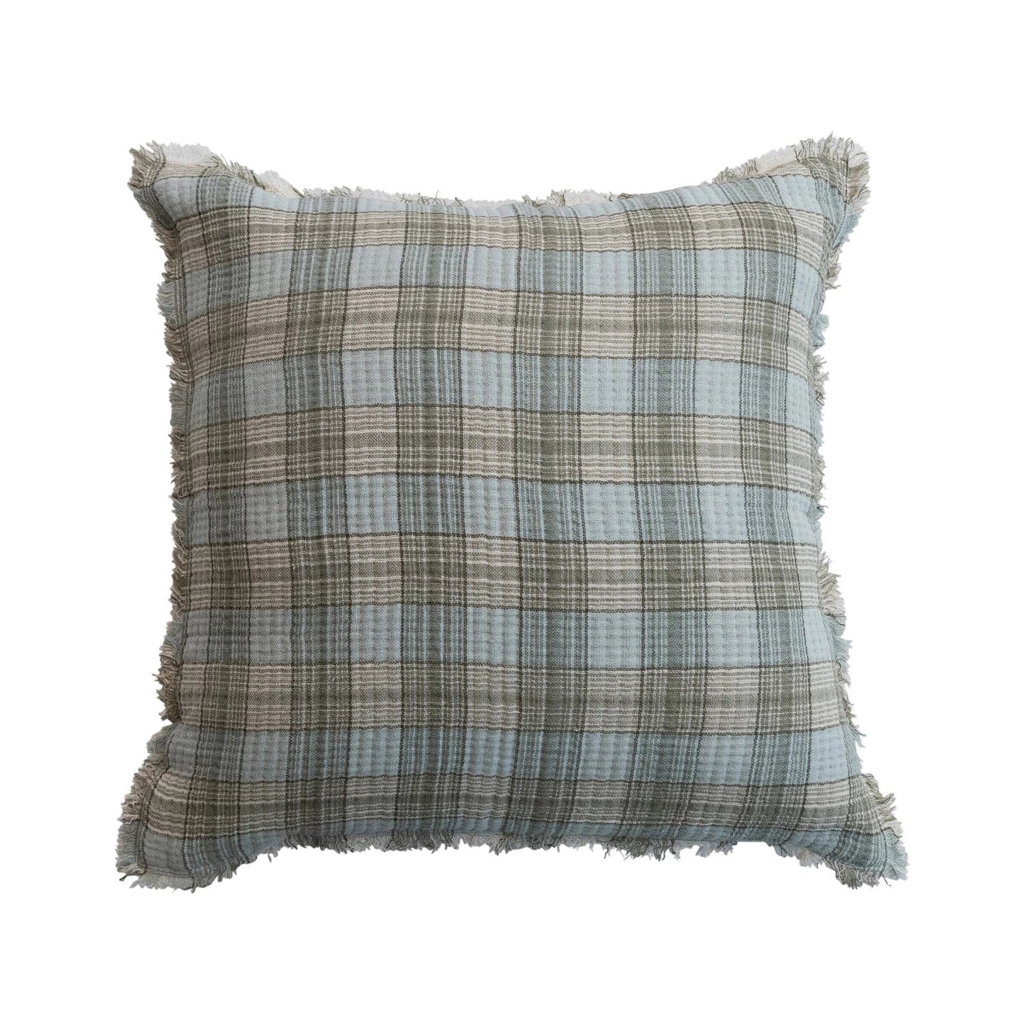 Plaid Square Pillow with Frayed Edges
