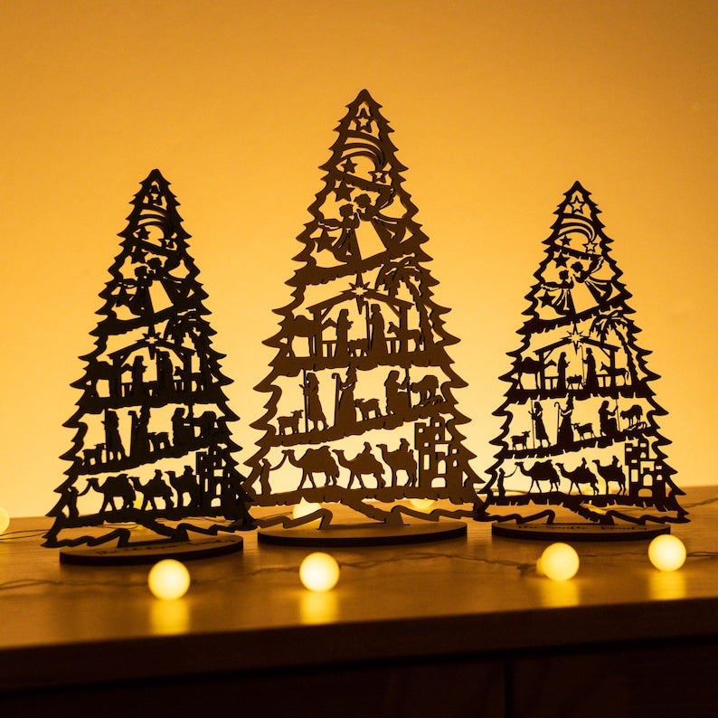 ✨ Wooden Silhouette Christmas Tree