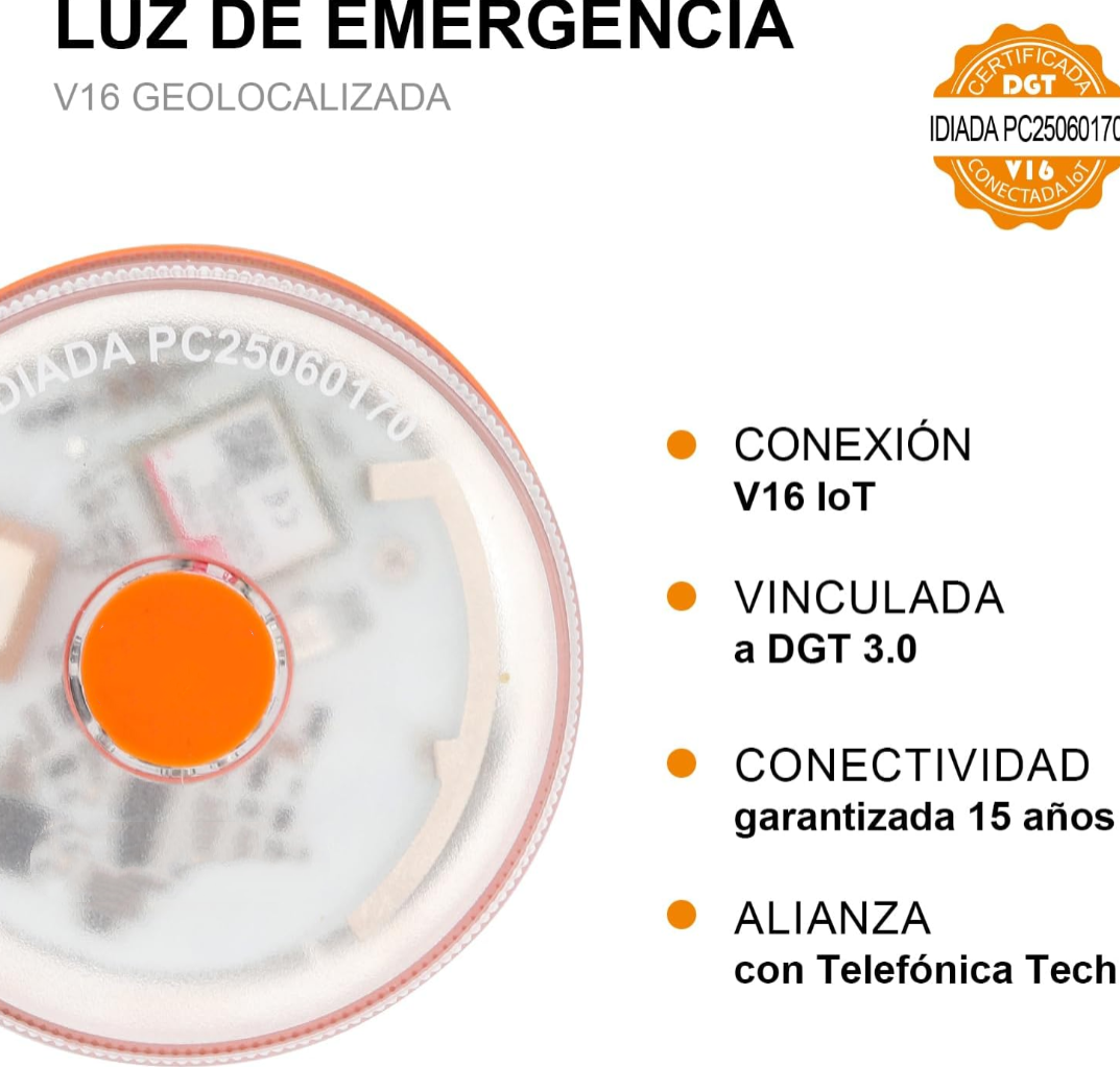 DarkFairy Luz de Emergencia V16 – Seguridad y Geolocalización para tu Vehículo-Aprobada por la DGT, con plan de datos incluido y base magnética IP54.