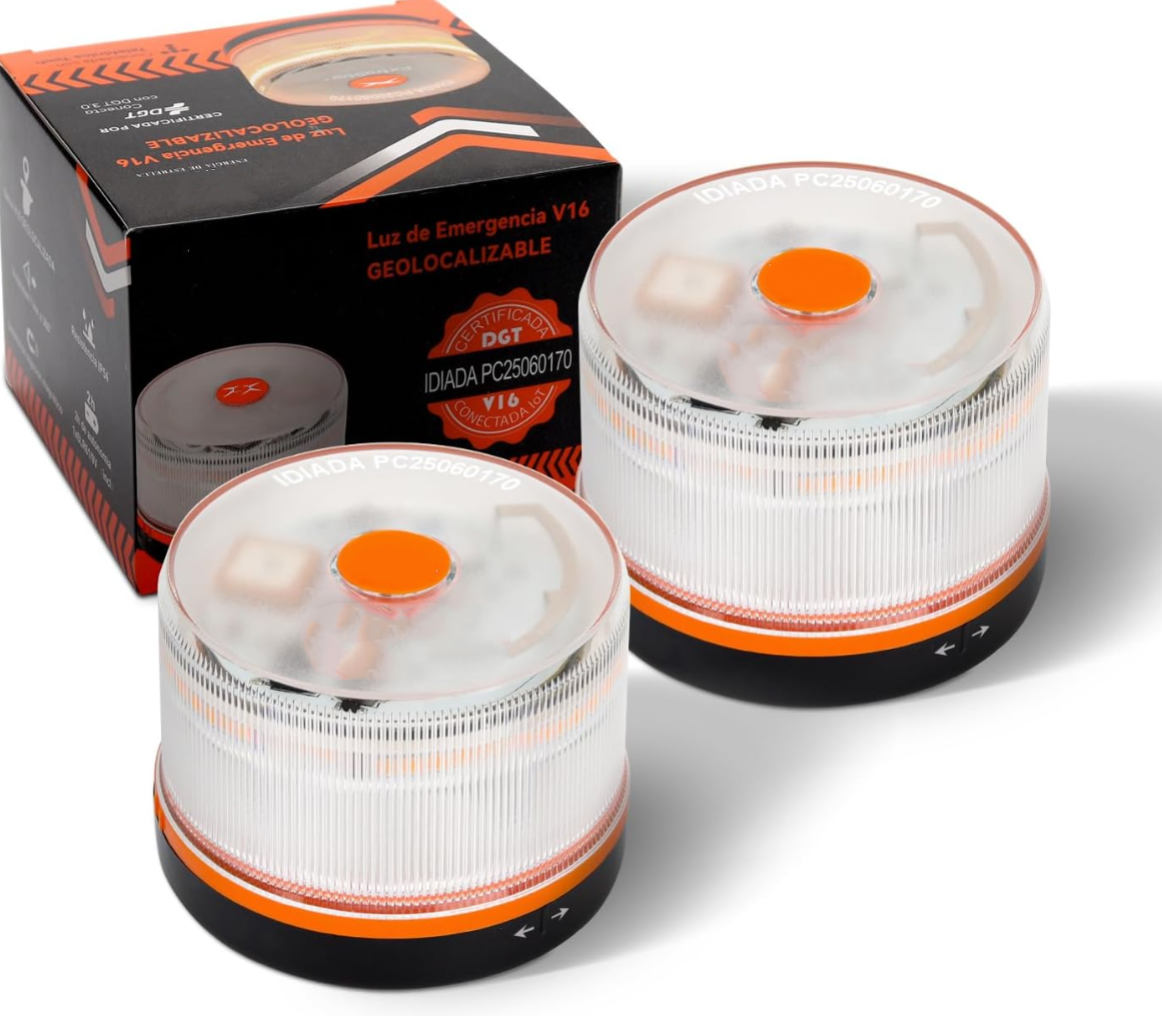 DarkFairy Luz de Emergencia V16 – Seguridad y Geolocalización para tu Vehículo-Aprobada por la DGT, con plan de datos incluido y base magnética IP54.