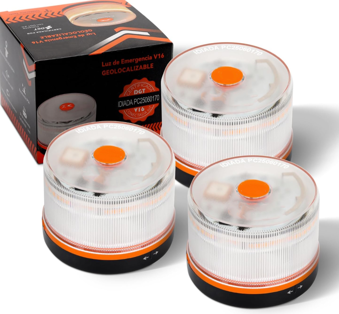 DarkFairy Luz de Emergencia V16 – Seguridad y Geolocalización para tu Vehículo-Aprobada por la DGT, con plan de datos incluido y base magnética IP54.