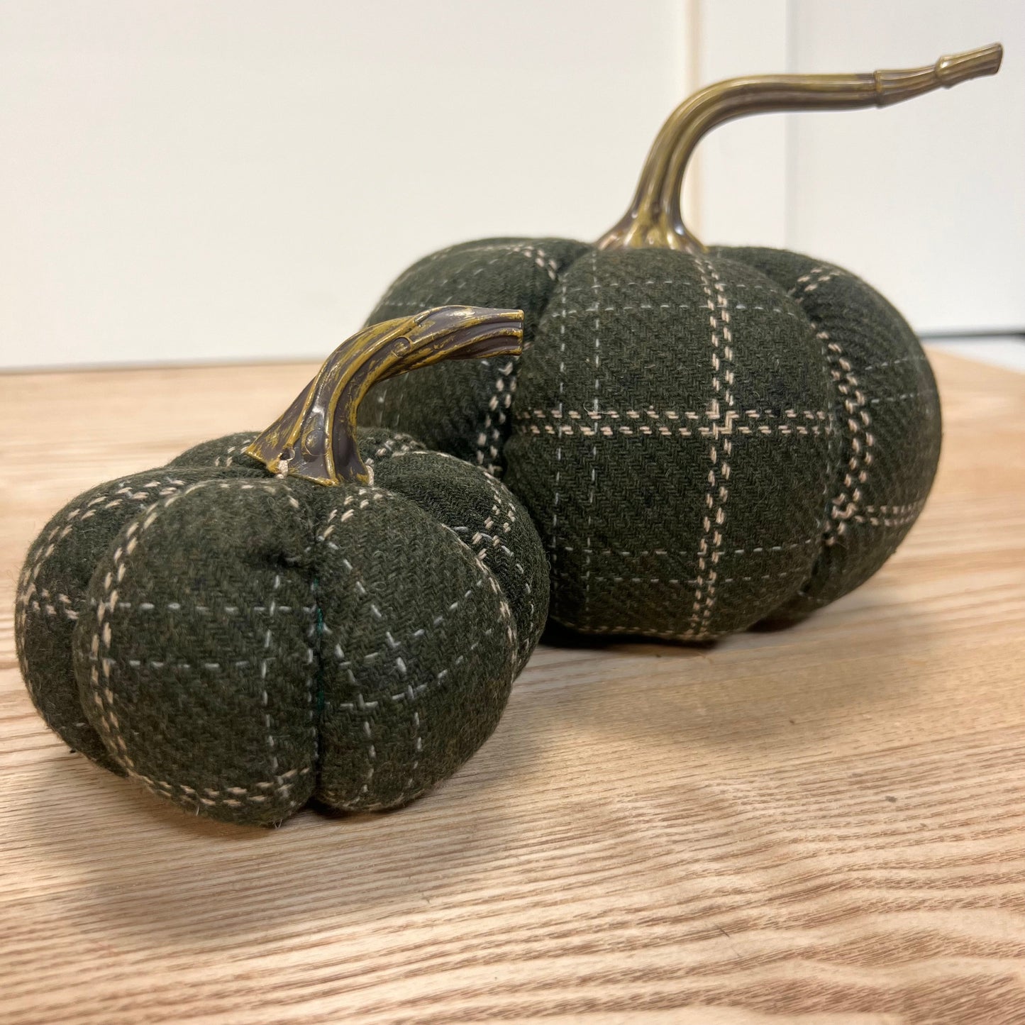 Dark Green Plaid Pumpkins - Set of 2