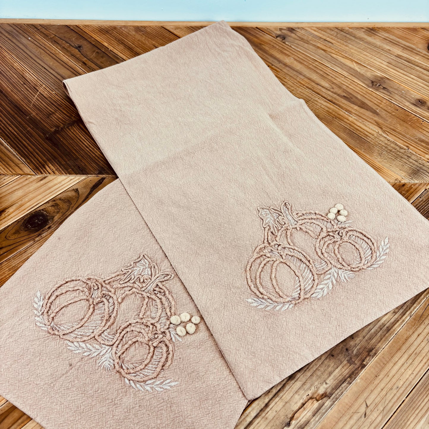 Pumpkin Embroidered Stonewash Table Runner