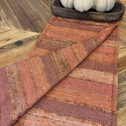 Woven Blend Striped Table Runner with Frayed Edges