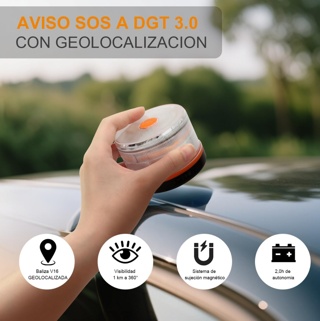DarkFairy Luz de Emergencia V16 – Seguridad y Geolocalización para tu Vehículo-Aprobada por la DGT, con plan de datos incluido y base magnética IP54.