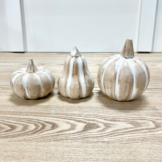 White Washed Mango Wood Pumpkins
