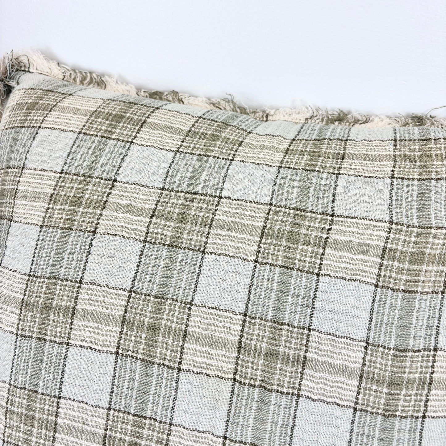 Plaid Square Pillow with Frayed Edges