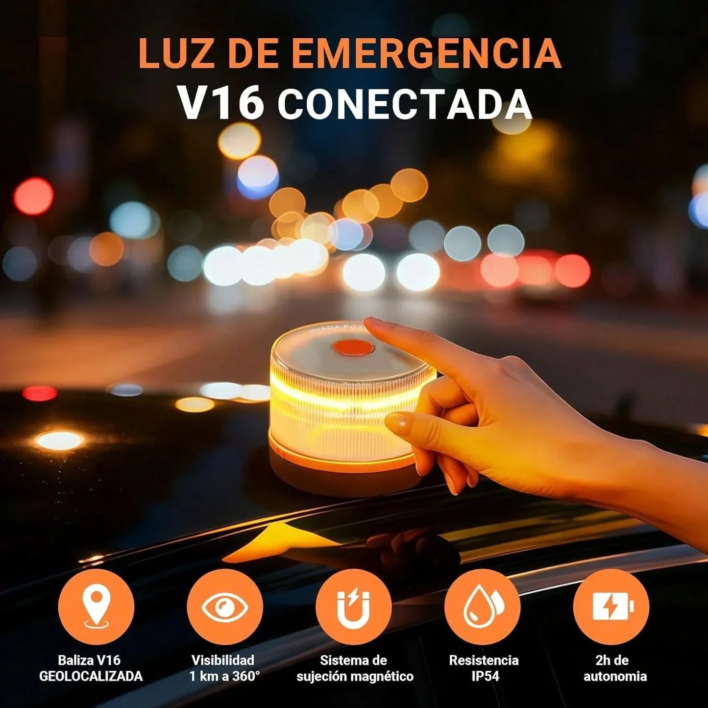 DarkFairy Luz de Emergencia V16 – Seguridad y Geolocalización para tu Vehículo-Aprobada por la DGT, con plan de datos incluido y base magnética IP54.