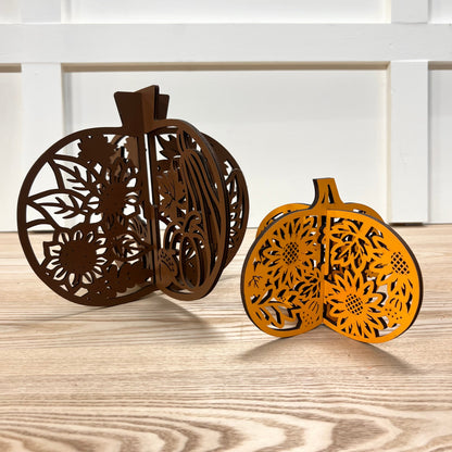 Laser-Cut Wooden Pumpkins - Set of 2