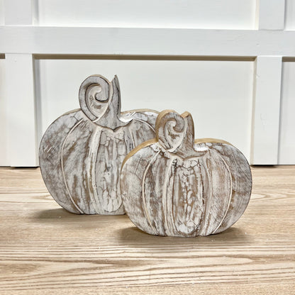 White Washed Mango Wood Pumpkins