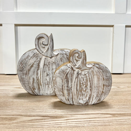 White Washed Mango Wood Pumpkins