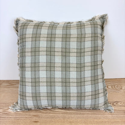 Plaid Square Pillow with Frayed Edges