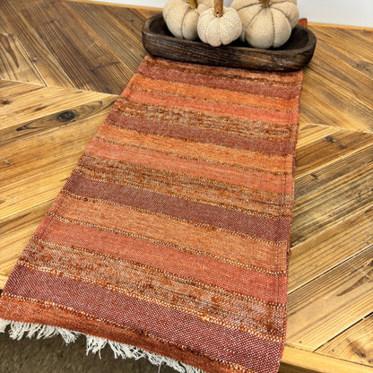 Woven Blend Striped Table Runner with Frayed Edges