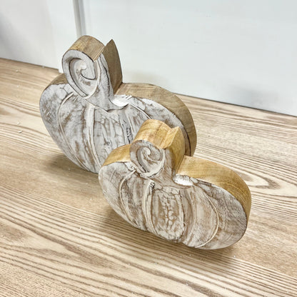 White Washed Mango Wood Pumpkins