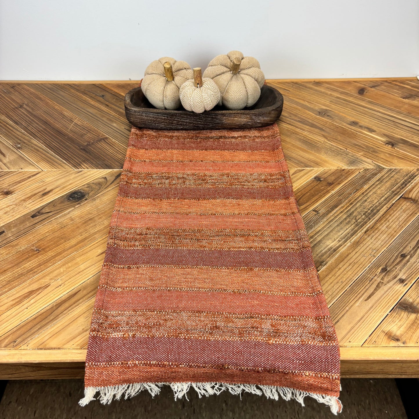 Woven Blend Striped Table Runner with Frayed Edges