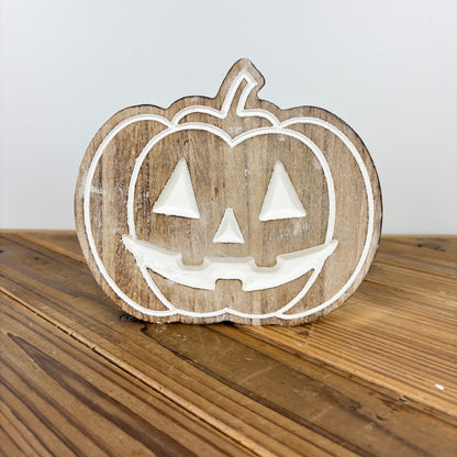 Carved Wood Jack-O-Lantern - 3 Sizes