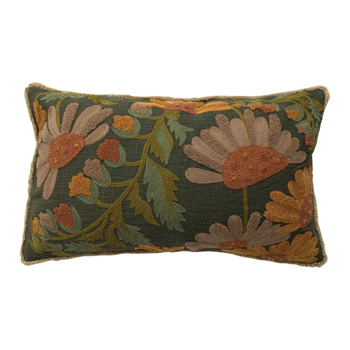 Embroidered Pillow with Flowers