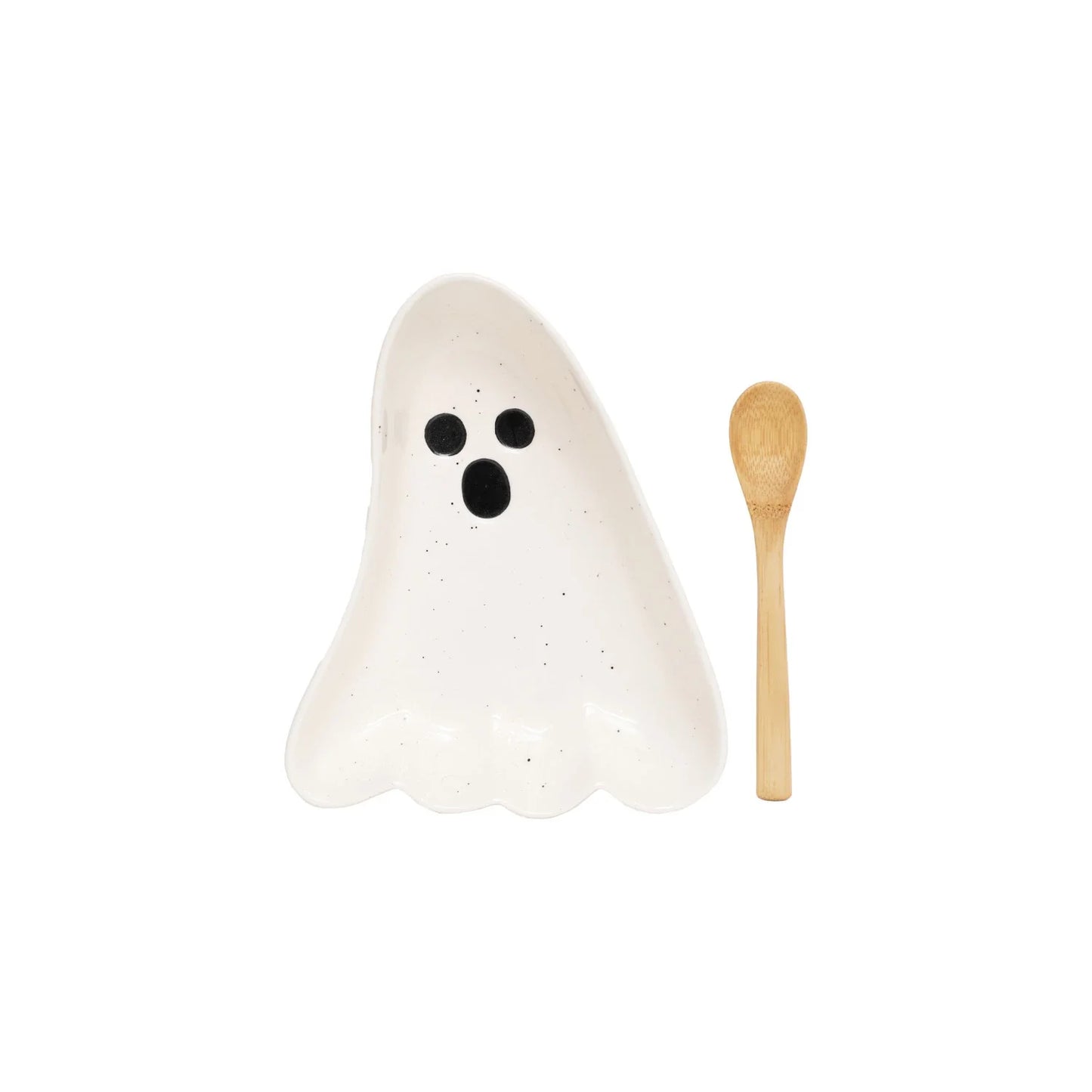 Stoneware Ghost Shaped Dish with Spoon