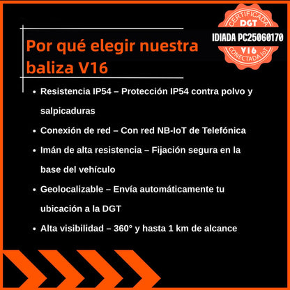 DarkFairy Luz de Emergencia V16 – Seguridad y Geolocalización para tu Vehículo-Aprobada por la DGT, con plan de datos incluido y base magnética IP54.
