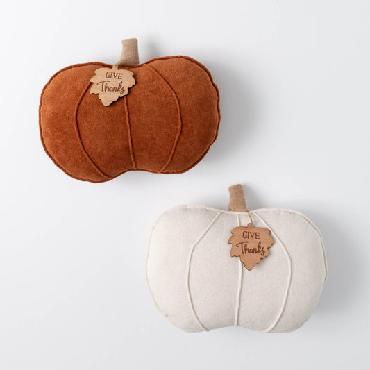 Pumpkin Pillow with Leaf - Two colors available